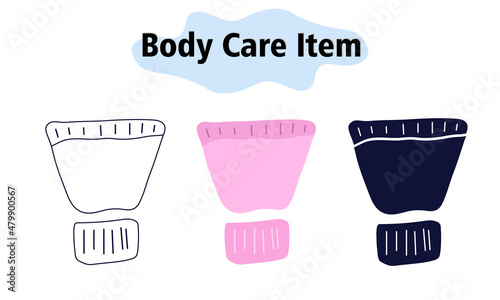 A tube with a scrub or body cream. Skin surface care. Self-care. In color, solid and linear style. Vector illustration.