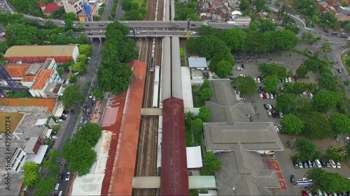 Aerial shot of train station in Surabaya Indonesia photo