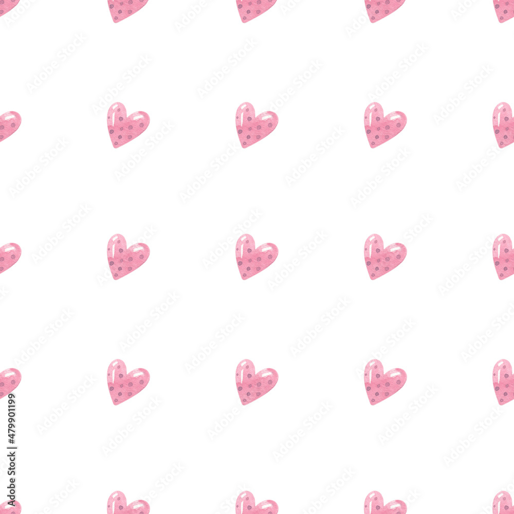 Watercolor seamless pattern with hearts. Valentine's Day. Ideal for packaging, textile, design.