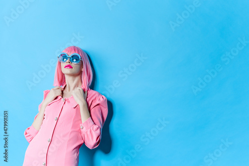 pretty woman fashion blue glasses makeup fashion studio model unaltered