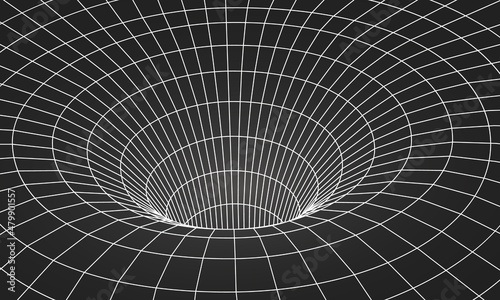 Fotografie, Obraz Wormhole geometric grid wireframe tunnel flat style design vector illustration