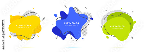 Modern liquid irregular amoeba blob shape abstract elements graphic flat style design fluid vector illustration set banner simple shape template for presentation, flyer, isolated on white background