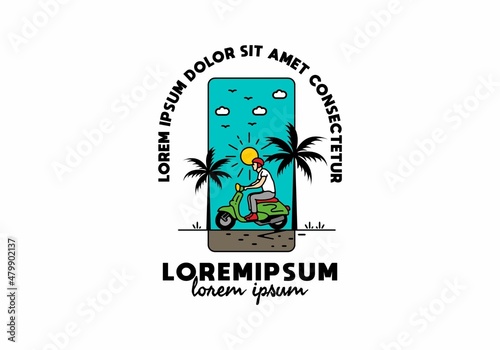 Riding scooter line art illustration