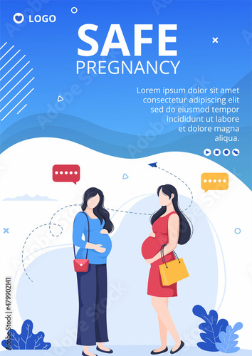 Pregnant Mother and Maternity Insurance Flyer Health care Template Flat Illustration Editable of Square Background for Social media or Greetings Card