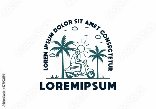 Riding scooter line art illustration