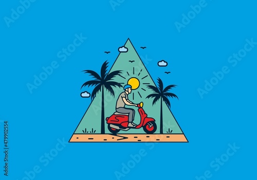 Riding scooter line art illustration