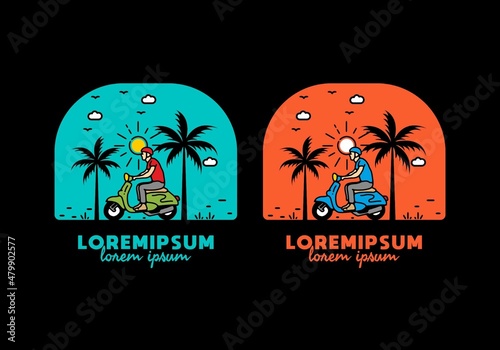 Riding scooter line art illustration