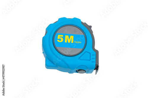 blue Roulette 5m 19mm, meter on white background photo