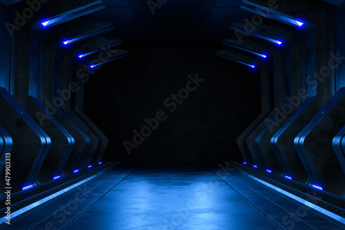 Fototapeta Naklejka Na Ścianę i Meble -  Empty dark room, Modern Futuristic Sci Fi Background. 3D illustration