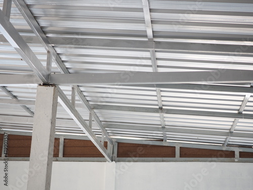 Interior metal sheet roof. closeup photo  blurred.
