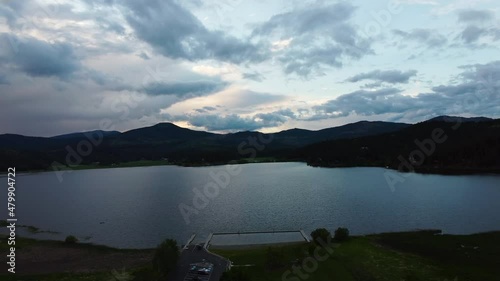 Jib drone view of an alpine lake in northern idaho. photo