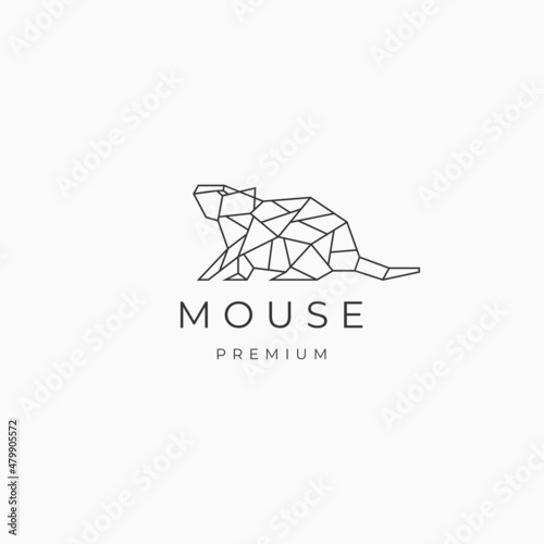 Mouse geometric line art logo vector icon design template