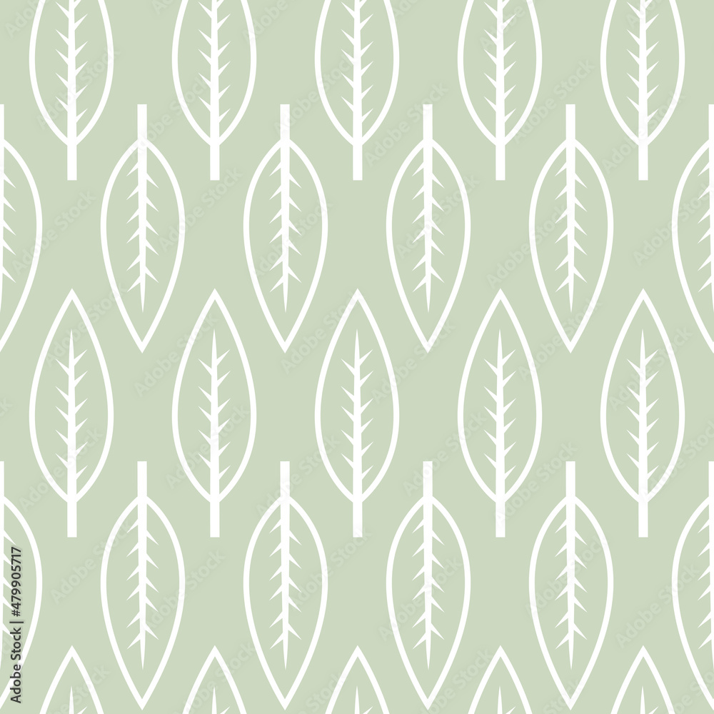 Sage green geometric leaf seamless vector pattern. Light earthy green