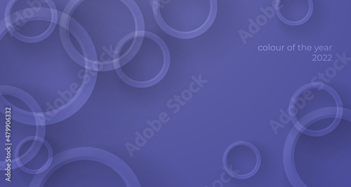 Wallpaper with abstract circle on purple, blue background. Veri peri, trend color of 2022 year by pantone. Vector illustration for card, design, flyer, poster, article, banner, web, advertising.