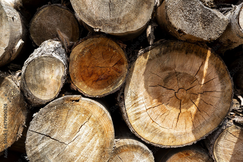 Natural wooden background, closeup of chopped firewood Natural wooden background, closeup of chopped firewood