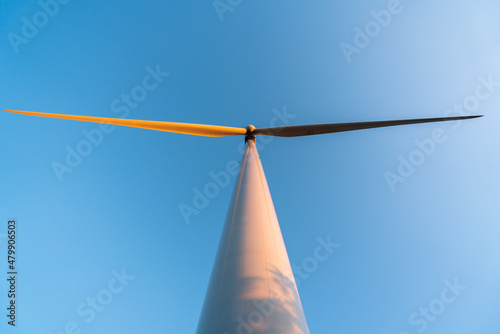 Wind power generator with blue sky background. 풍력발전기, 풍력, 터빈, 블레이드, 신재생에너지, 친환경