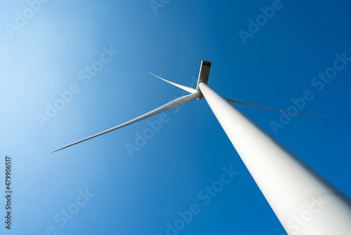 Wind power generator with blue sky background. 풍력발전기, 풍력, 터빈, 블레이드, 신재생에너지, 친환경