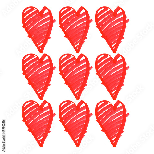 Lines marker heart Valentine's day love funny beautiful delicate pattern watercolor red set