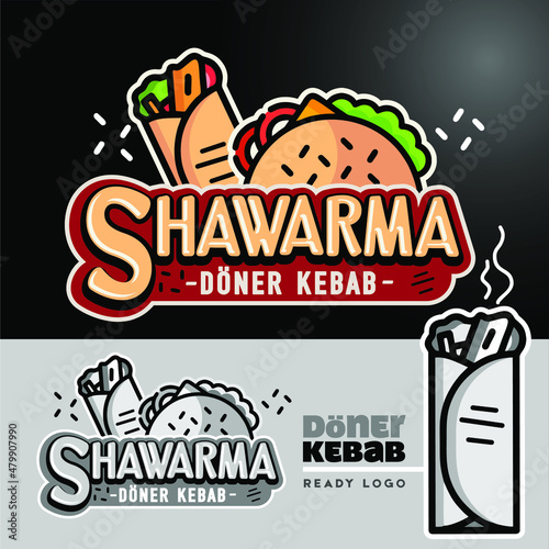 Shawarma logotype. Doner Kebab logo template. Poster for shop, restaurant, kebab cafe. Vector illustration. Shawarma Logo Images, Stock Photos, Vectors Döner 