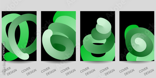 Abstract  dynamic backgrounds set.Colorful geometric pattern with  volumetric fluid form . For printing on covers, banners, sales, flyers. Modern design. Vector.