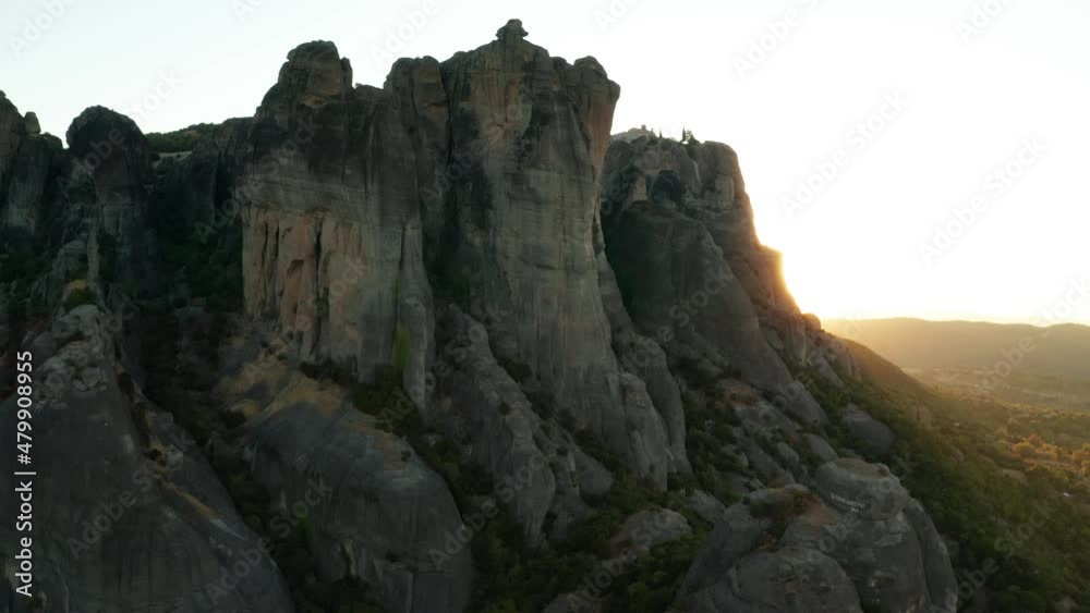 Mountain monastery n Meteora at sunset aerial view. Greece. Mountain monastery n Meteora at sunset aerial view. Greece.