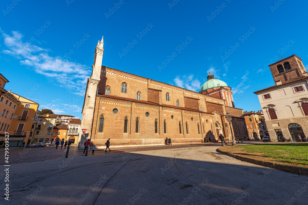 Vicenza. Side view of the Cathedral of Santa Maria Annunciata in Gothic Renaissance style, VIII century, architect Andrea Palladio, UNESCO world heritage site, Veneto, Italy, Europe.