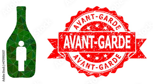 Fotografija Lowpoly triangulated alcoholic person symbol illustration, and Avant-Garde grunge stamp