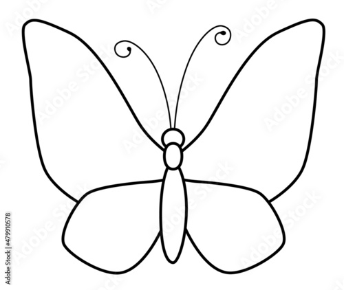Butterfly black and white outline illustration. Coloring book or page for kids © Visual Content