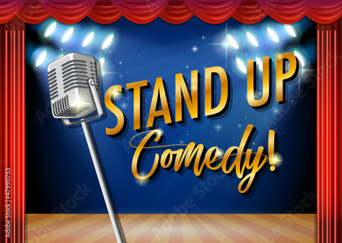 Stand up comedy banner with vintage microphone