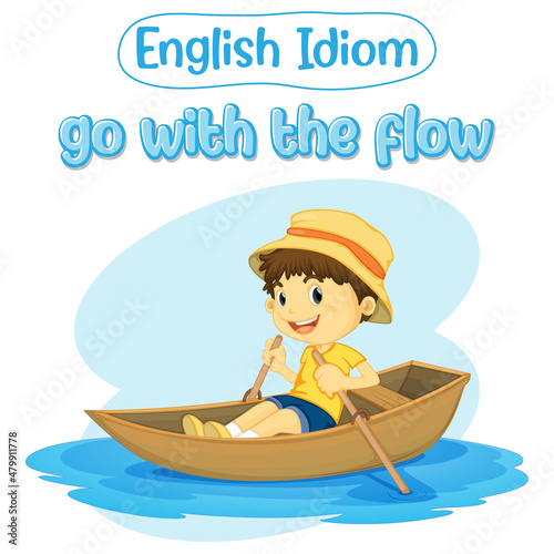 English idiom with picture description for go with the flow