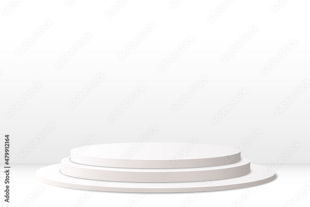 Abstract rendering of 3d shape for product placement with copy space. Modern white round podium with empty room. Vector illustration Abstract rendering of 3d shape for product placement with copy space. Modern white round podium with empty room. Vector illustration