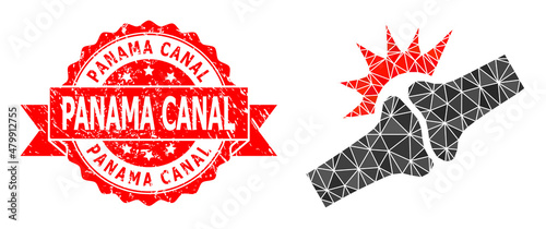 Canvas-taulu Low-Poly triangulated bone joint fracture icon illustration, and Panama Canal corroded stamp
