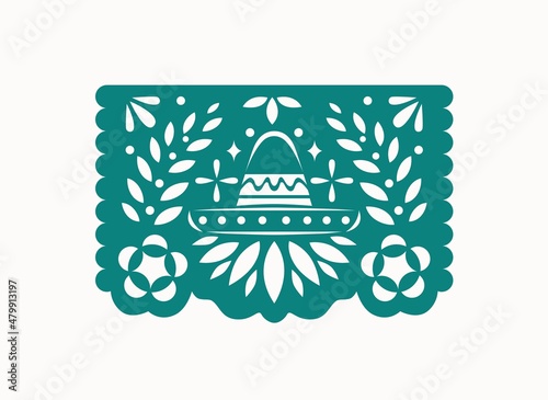 Paper Papel Picado, Mexican pecked flag for Day of the Dead, Dia de los Muert...