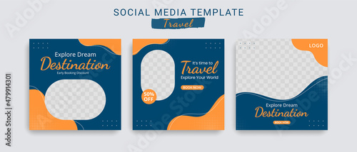 Editable template post for social media ad. web banner ads for travel promotion .design with blue and yellow color. 