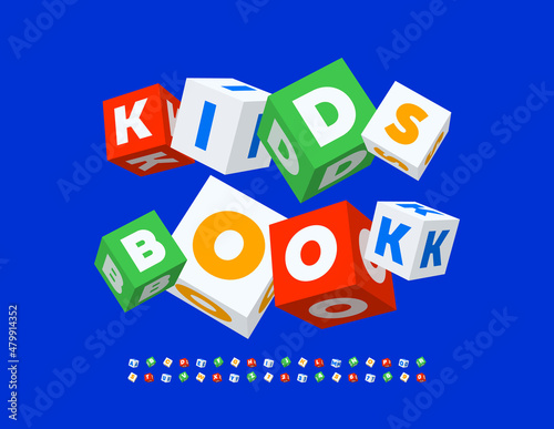 Vector bright banner Kids Book with playful Font. Colorful Cube Alphabet Letters and Numbers set