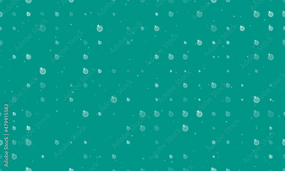 Seamless background pattern of evenly spaced white goal symbols of different sizes and opacity. Vector illustration on teal background with stars