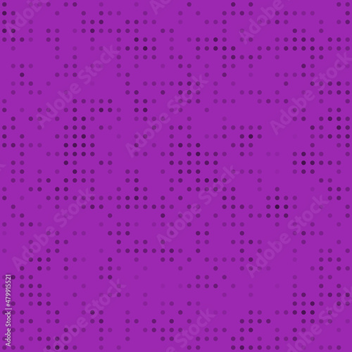 Abstract seamless geometric pattern. Mosaic background of black circles. Evenly spaced small shapes of different color. Vector illustration on purple background