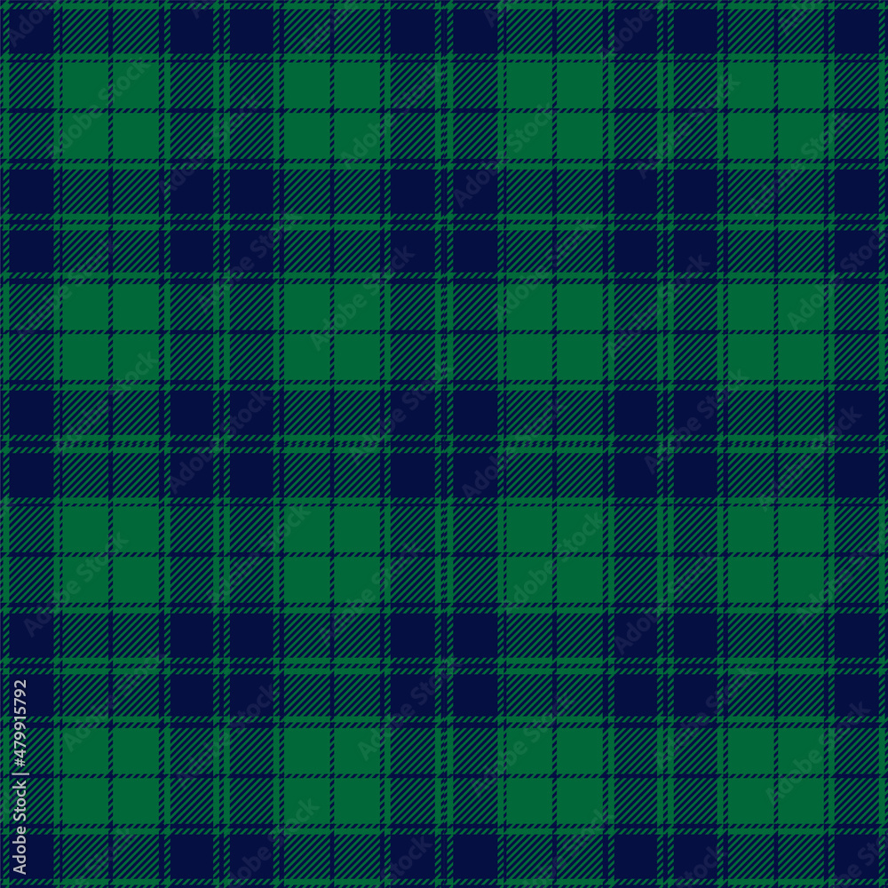 Fototapeta premium Green and blue tartan plaid. Scottish pattern fabric swatch close-up. 