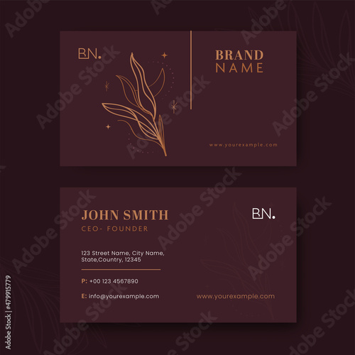 Professional Business Cards With Leaves In Front And Back View.