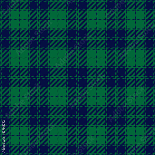 Green and blue tartan plaid. Scottish pattern fabric swatch close-up. 
