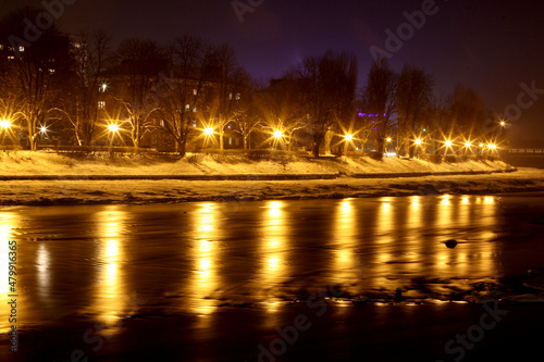 night view of the river in the city