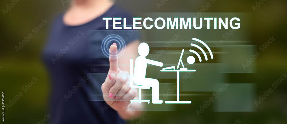 Obraz premium Woman touching a telecommuting concept