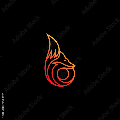 Fire Fox with Letter B line art Logo design vector