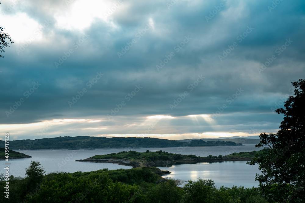 Cloudy sunset over the Loch Shuna in Scotland