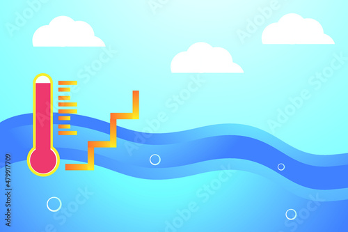 illustration of sea water rising to the surface due to the heat of the sun and global warning