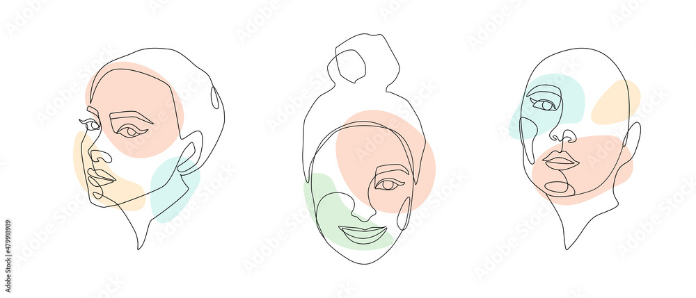 Set of Womens faces one line drawing. Minimalist abstract female portrait in simple linear style for logo, prints, tattoos, posters, textiles, postcards. Modern Artwork. Doodle Vector illustration Set of Womens faces one line drawing. Minimalist abstract female portrait in simple linear style for logo, prints, tattoos, posters, textiles, postcards. Modern Artwork. Doodle Vector illustration