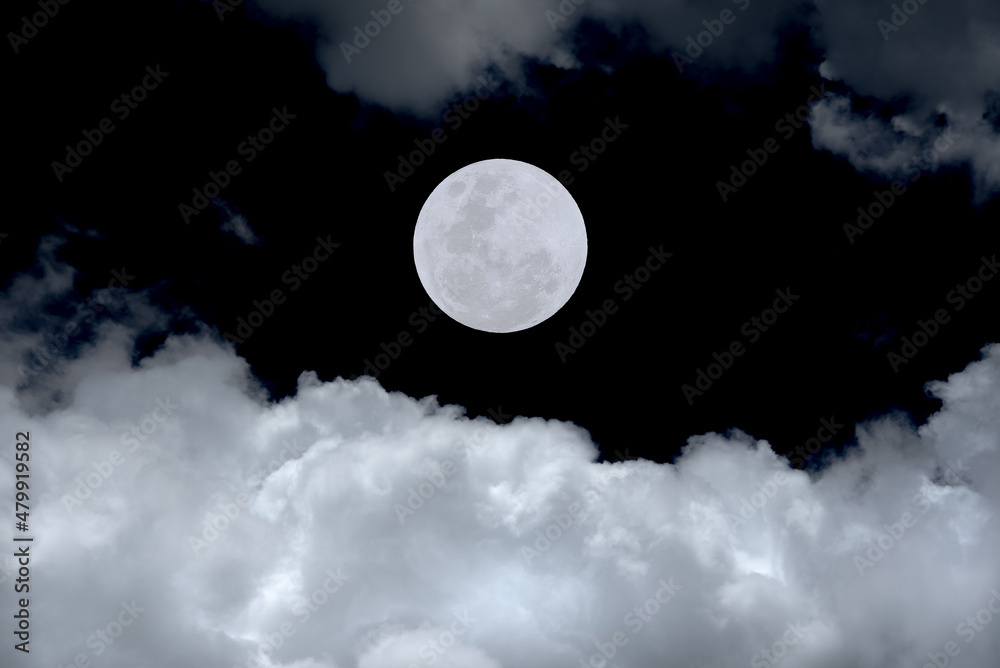 Full moon with clouds on sky in the dark night.