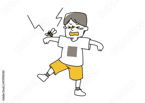 虫に刺された男の子　温かみのある手描きの人物イラスト　白バックにベクター