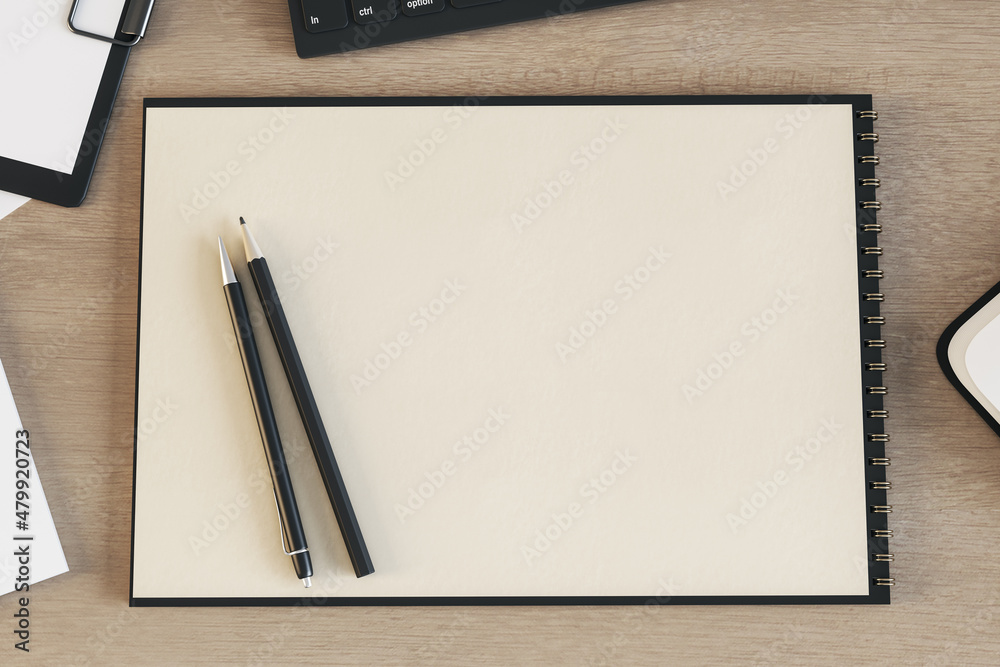 Free Notebook With Pencil Drawing, Keyboard And Coffee Mug Psd –  DreamBundles