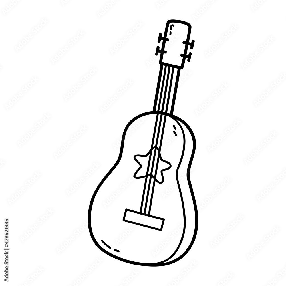 Vector illustration of outline doodle baby gitar for children, coloring and scrap book Vector illustration of outline doodle baby gitar for children, coloring and scrap book